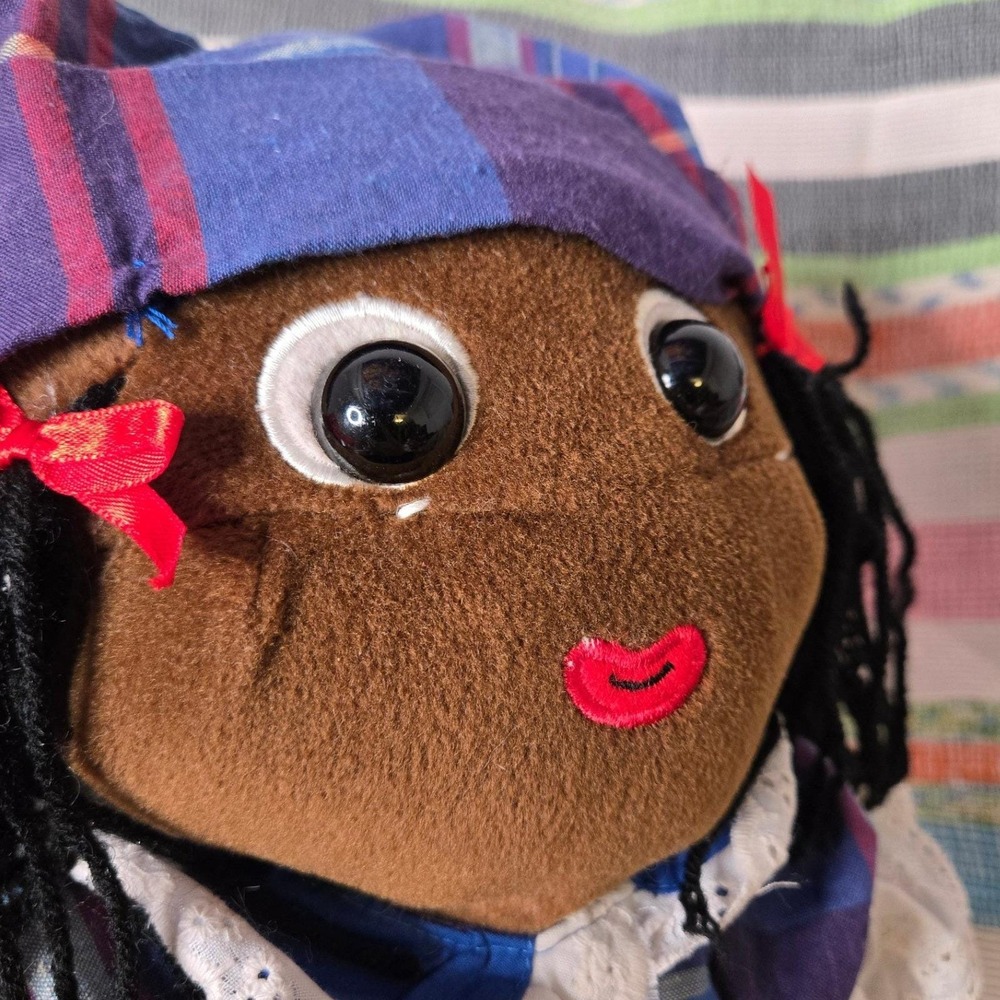 ENTRE CIEL et MER Rare Plush‎ Doll African American Girl Plaid Dress Turban - Picture 5 of 6